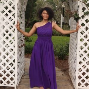 Purple Chiffon Tulle 1 Shoulder Bridesmaids Dress